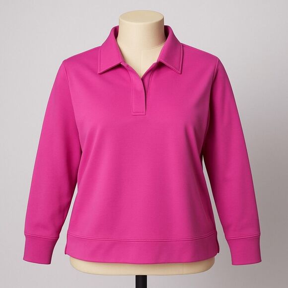 Womens V-Neck Sweatshirt Small Pink Casual Long Sleeve Pullover Top - Picture 2 of 4
